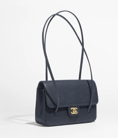 Chanel Small Flap Bag Grained Shiny Calfskin & Gold-Tone Metal AS6130 Dark Blue High