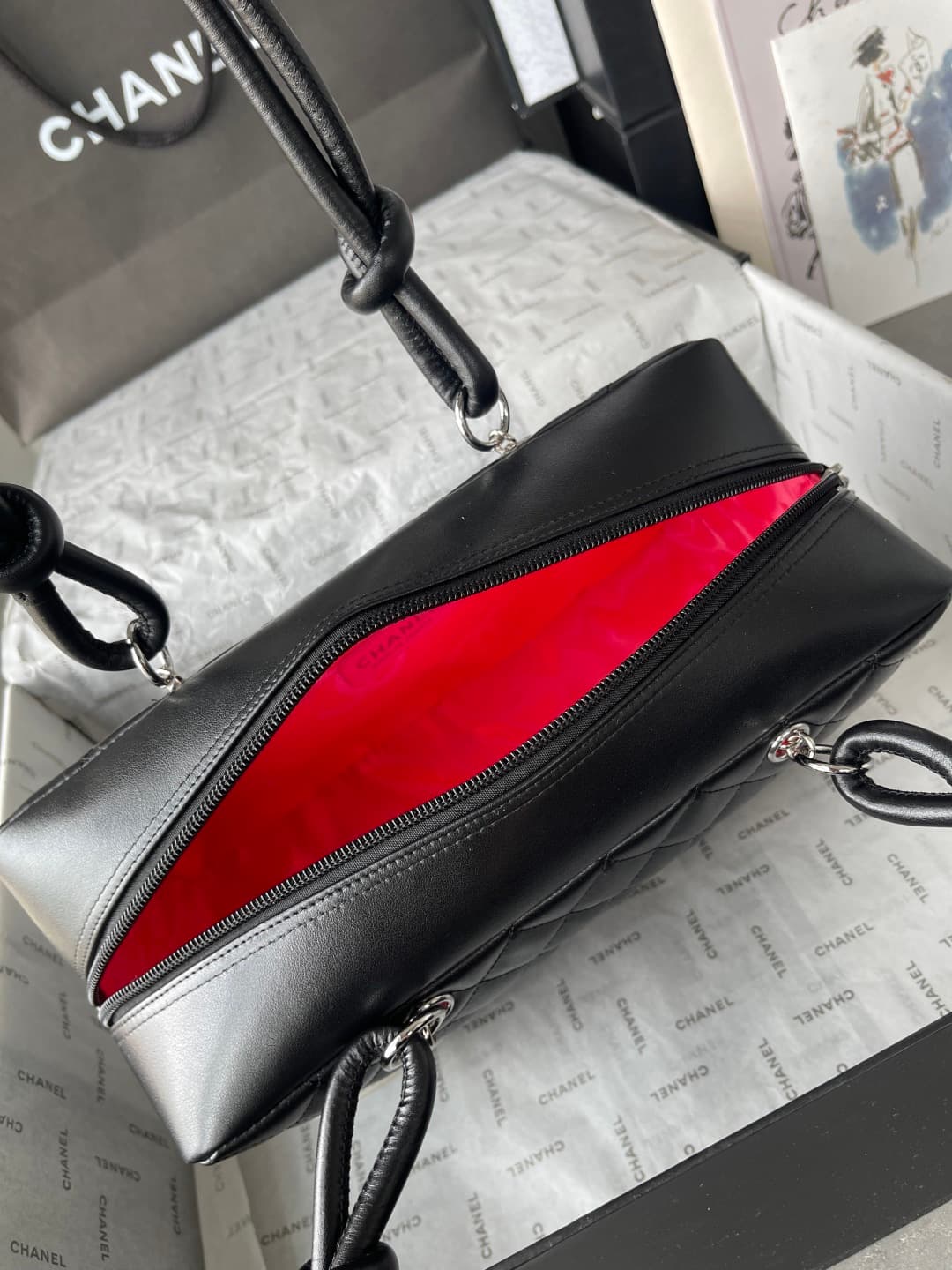 Chanel Cambon Ligne Bowler bag Calfskin & Silver-Tone Metal AS25171 Black High
