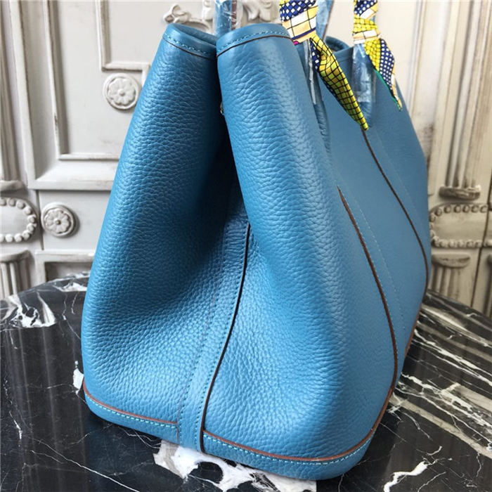 Hermes Garden Party 30/36 Bag Calfskin In Denim Blue High