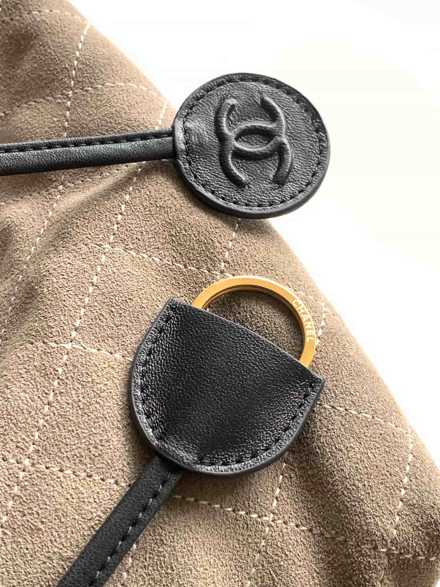Chanel Clutch with Leather Strap Suede Calfskin & Gold-tone Metal AP5227 Grey A
