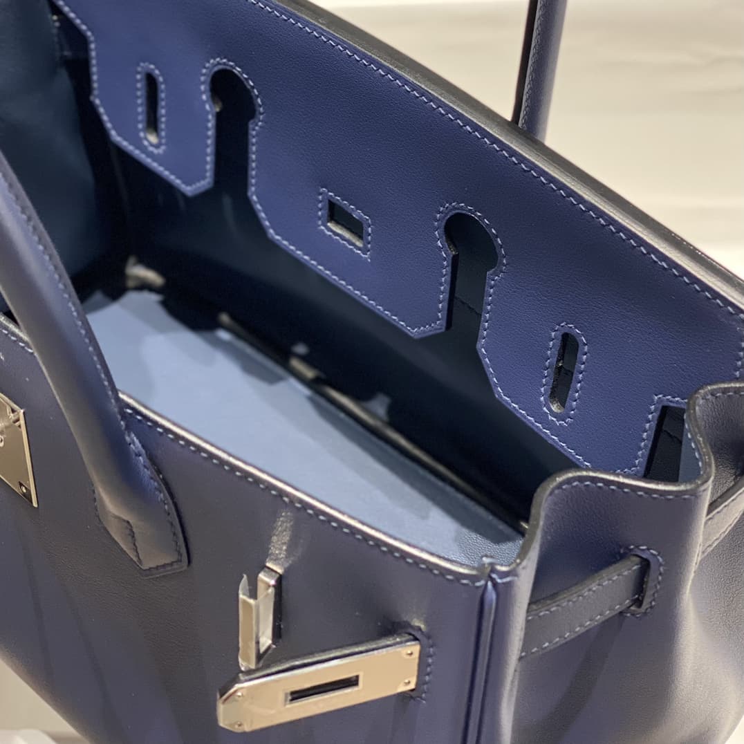 Hermes Shoulder Birkin 29 Swift leather Deep Bleu & Silver Metal WAX High