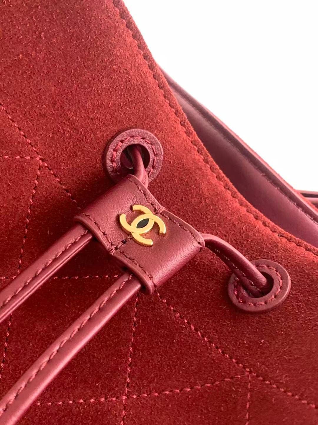 Chanel Small Bucket Bag Suede Calfskin & Gold-Tone Metal Burgundy AS6584 A