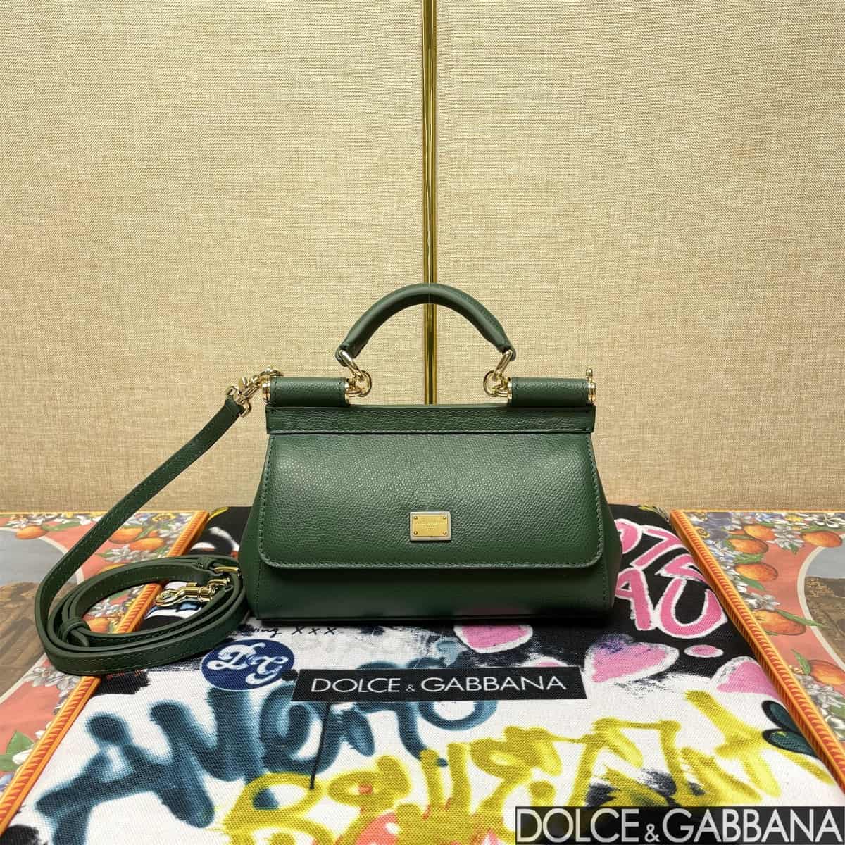 Dolce & Gabbana Miss Sicily top handle bag calfskin leather Green high