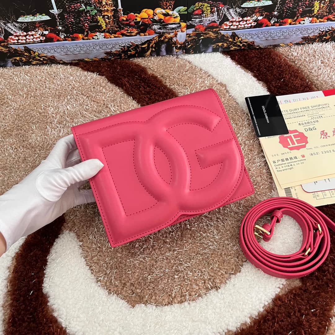 Dolce & Gabbana Peach-pink calf leather DG Logo crossbody bag high
