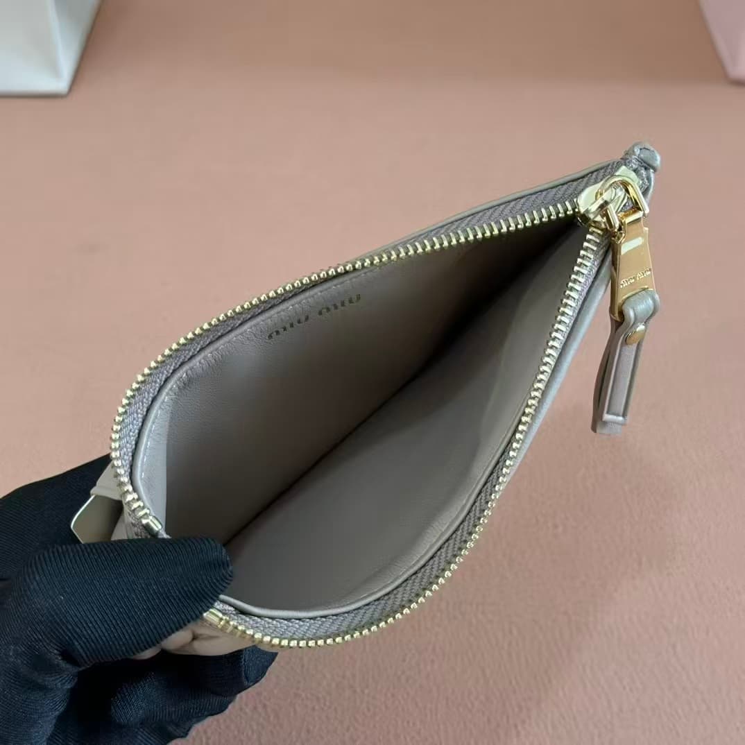 Miu Miu Pearl Gray Matelassé Nappa Leather Card Holder