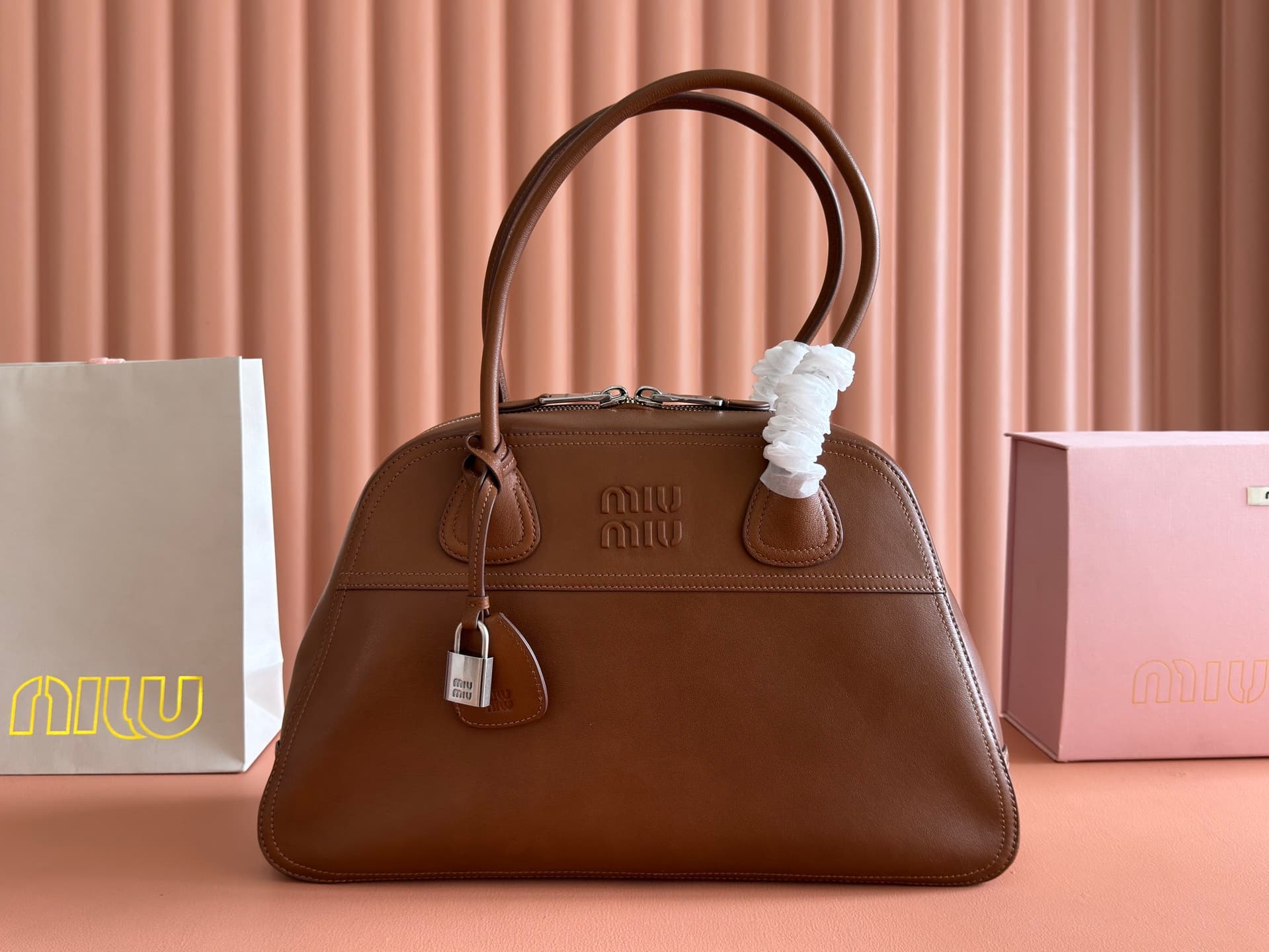 Miu Miu Vivant nappa leather bag Caramel 5BB196 TOP