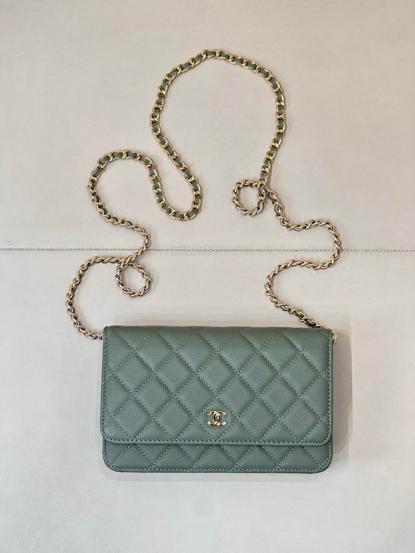 Chanel Wallet on Chain Grained Calfskin& Gold-tone Metal AP0250 Green TOP