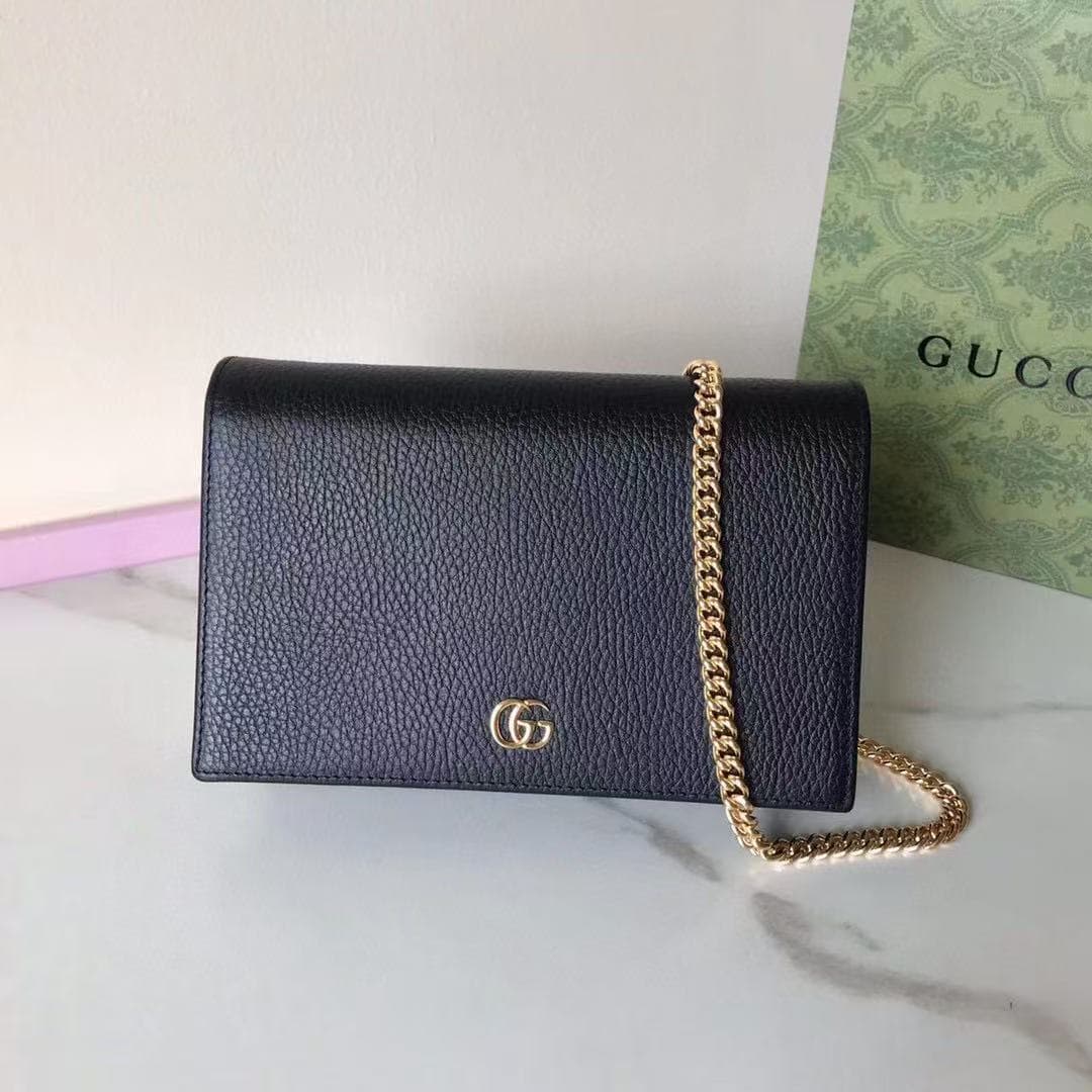 GG MARMONT MINI CHAIN BAG 497985 Leather Gold Metal Black High