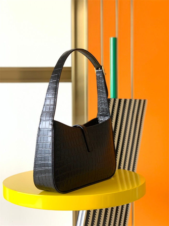 LE 5 À 7 HOBO BAG IN CROCODILE-EMBOSSED SHINY LEATHER High