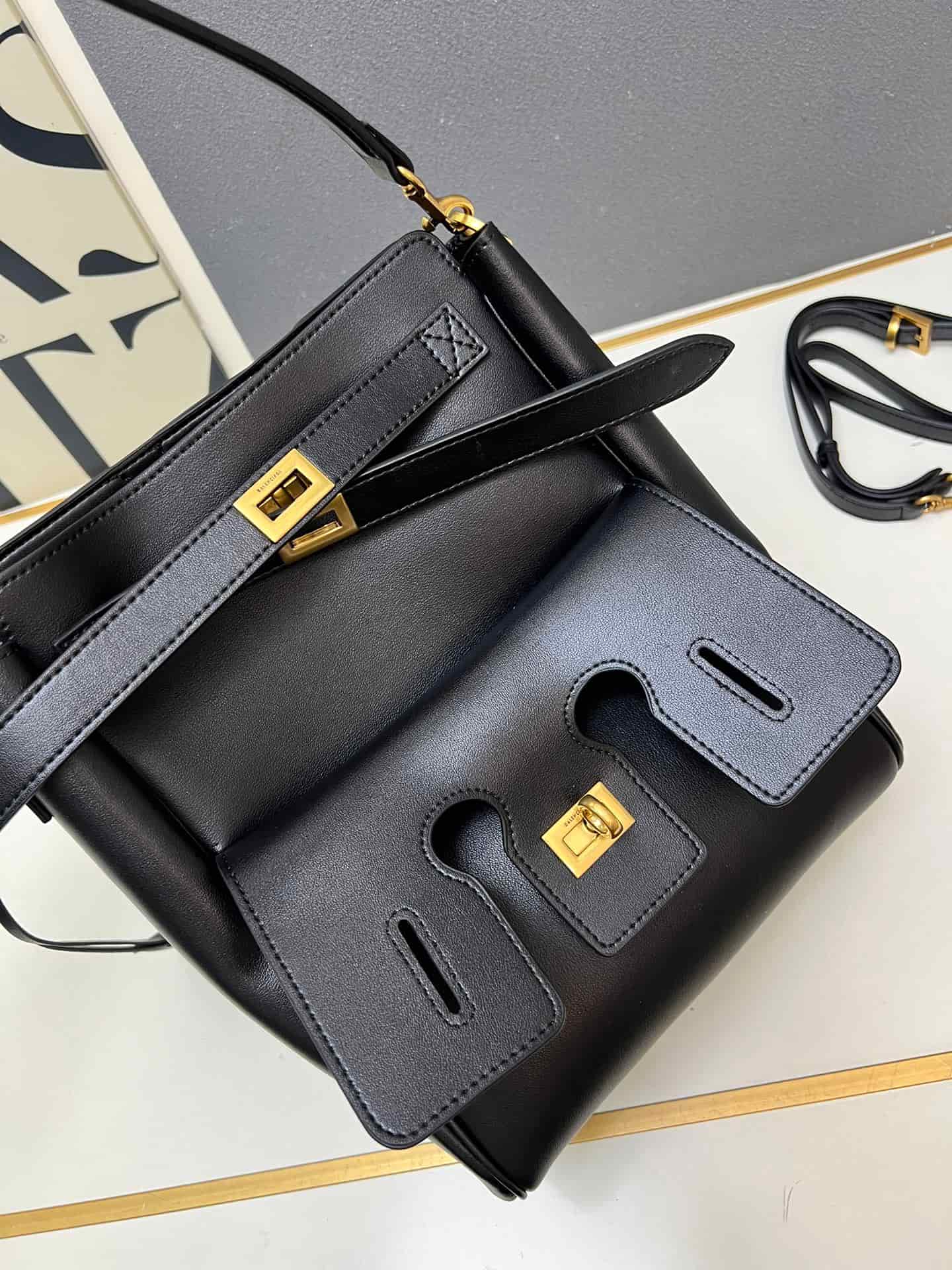 Balenciaga Bel Air Carry All Bag in balck leather gold hardware 1W8806 High