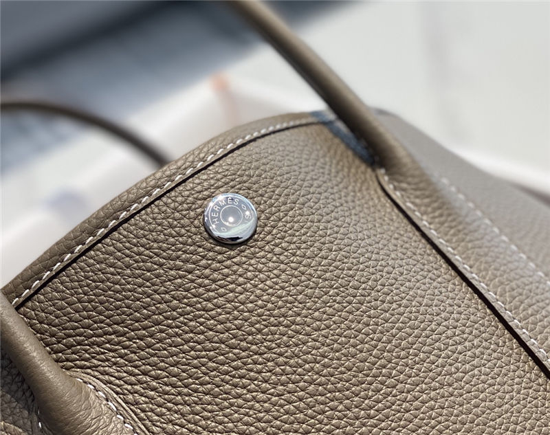 Hermes Garden Party 30/36 Bag Calfskin In Gri Elephant High