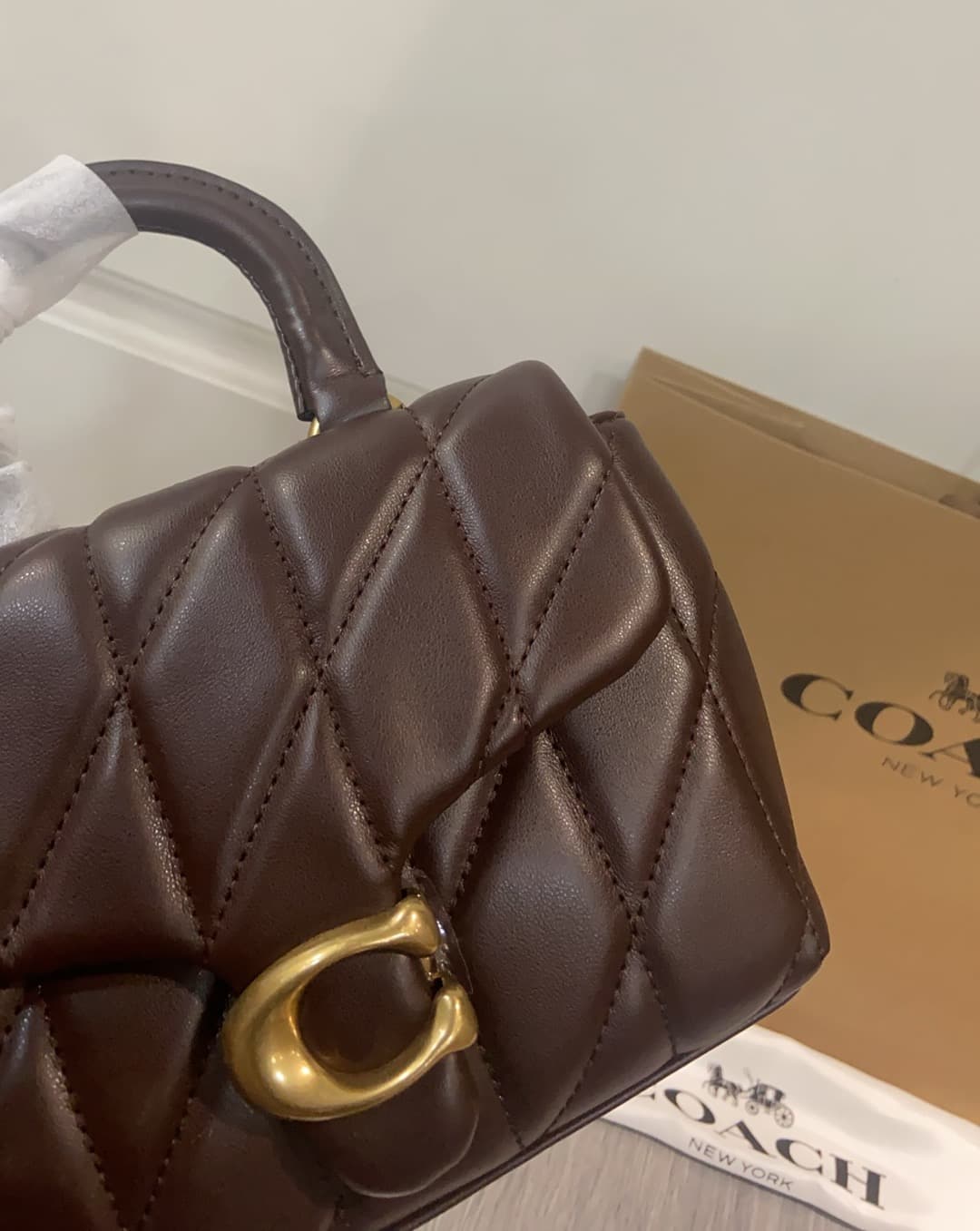 COACH Tabby Top Handle Bag With Quilting Coffee High