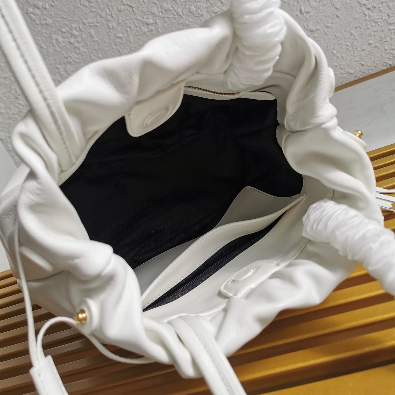 Prada Nappa Drawstring Tote Bag Lambskin White 1BG541 High