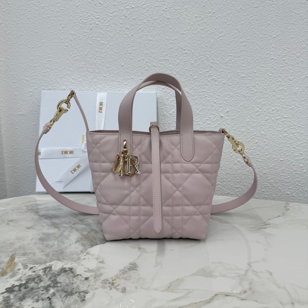 Small Dior Toujours Vertical Tote Bag Rouge Powder Pink Macrocannage Calfskin M2835 High