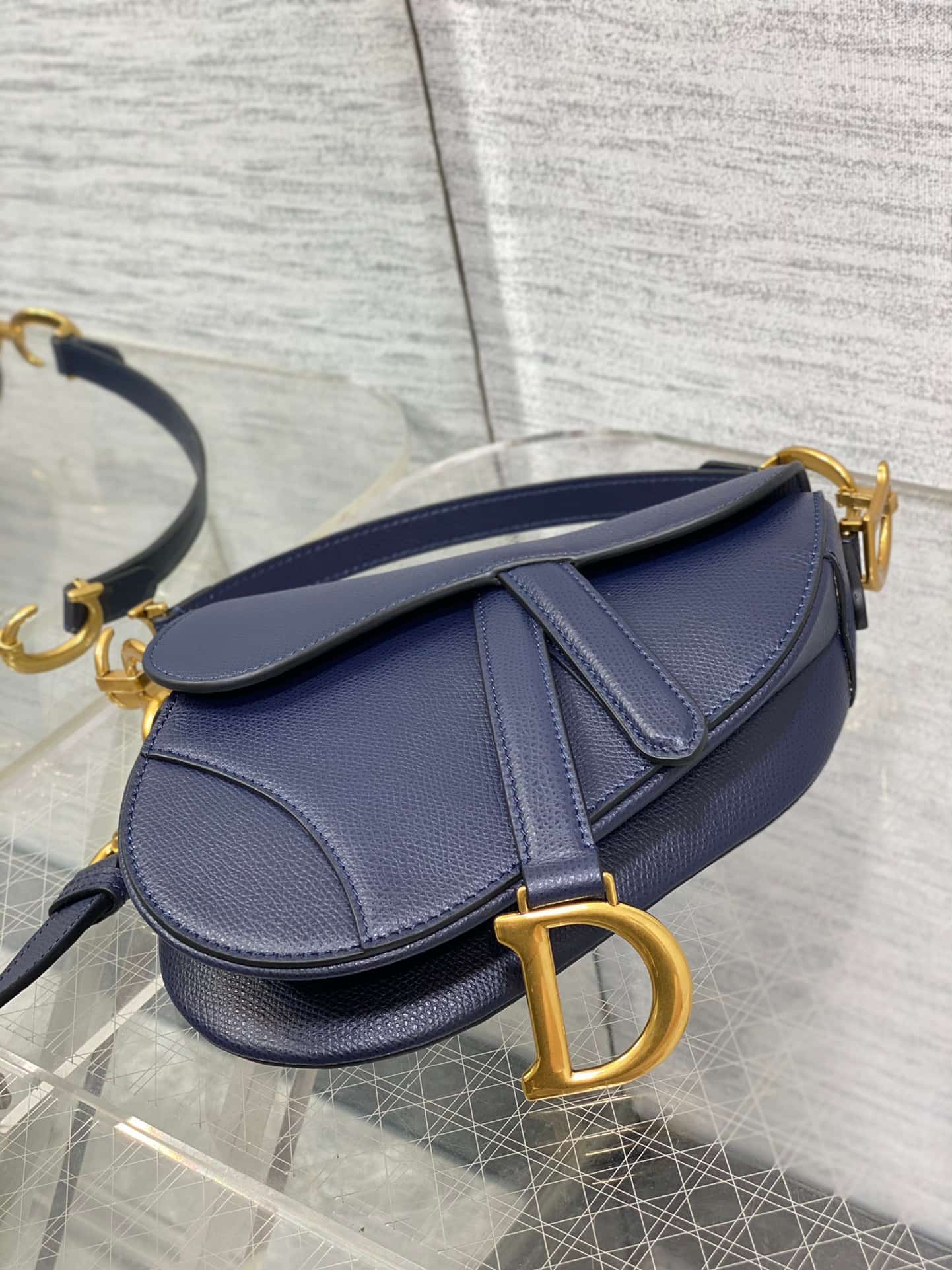 Mini SADDLE BAG Grained Calfskin  Navy Blue High