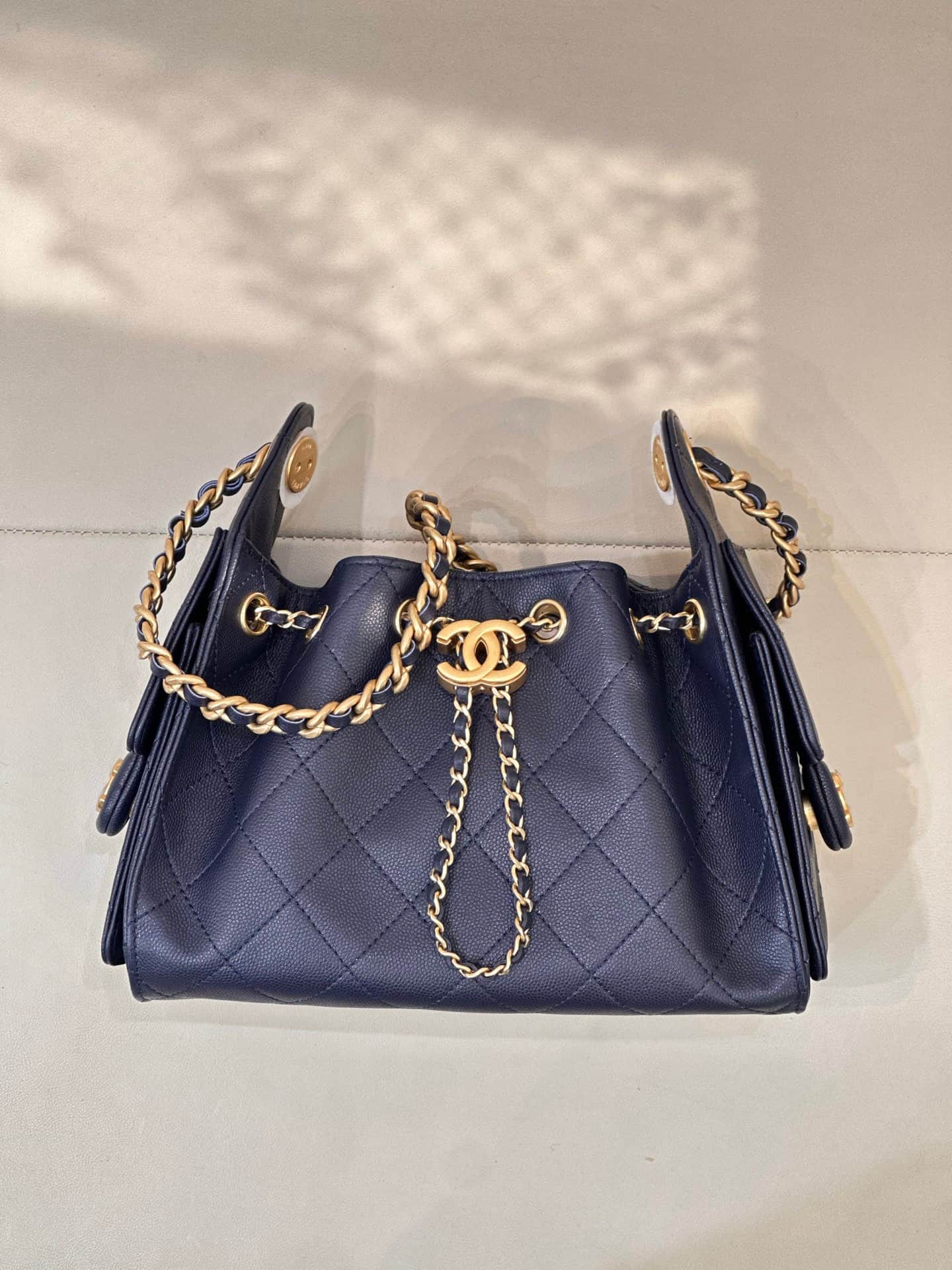 CHANEL 25 Mini Handbag AS5631 Grained Calfskin & Gold-tone Metal Drak Blue TOP