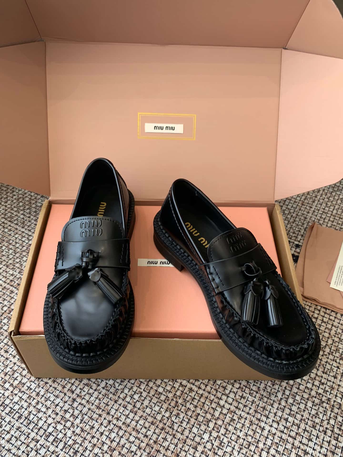Miu Miu Tassel Loafers In Polished Leather Women
