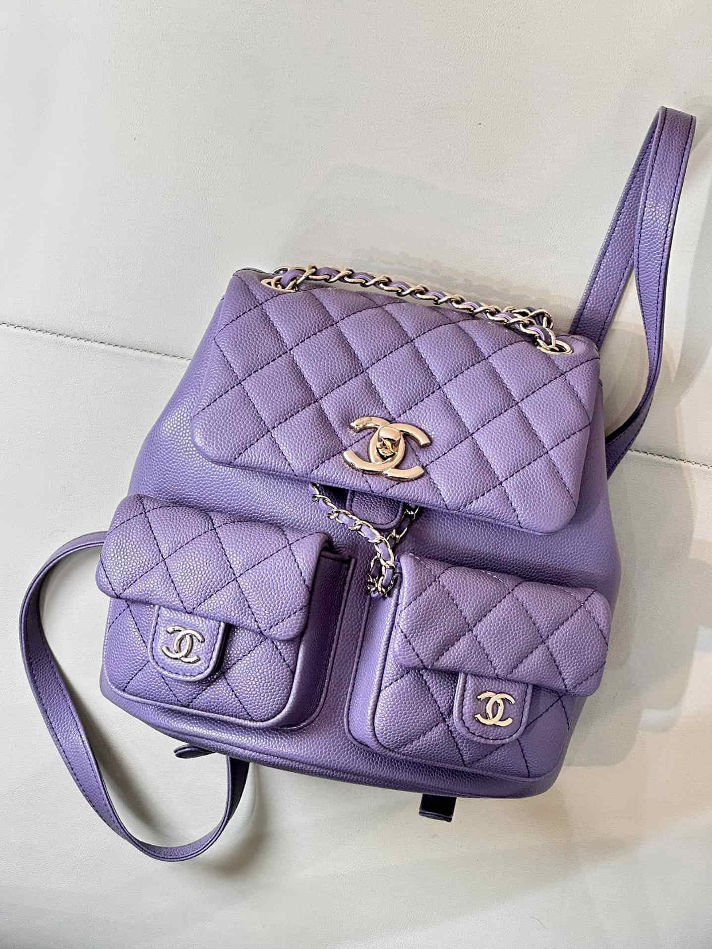 Chanel BACKPACK AS3860 Grained Shiny Calfskin & Gold-Tone Metal Purple TOP