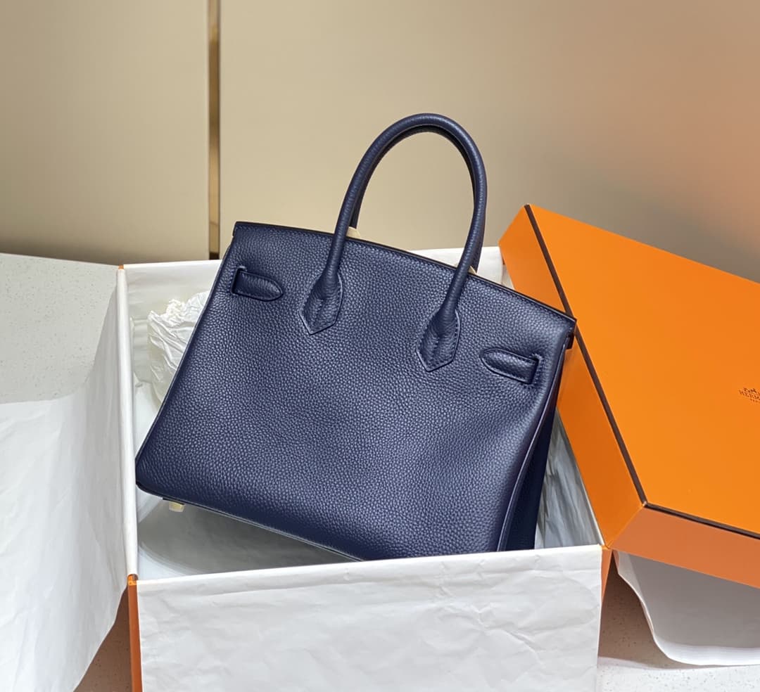 Hermes Birkin 25/30/35cm Bag Calfskin Silver/Gold Metal In Navy High