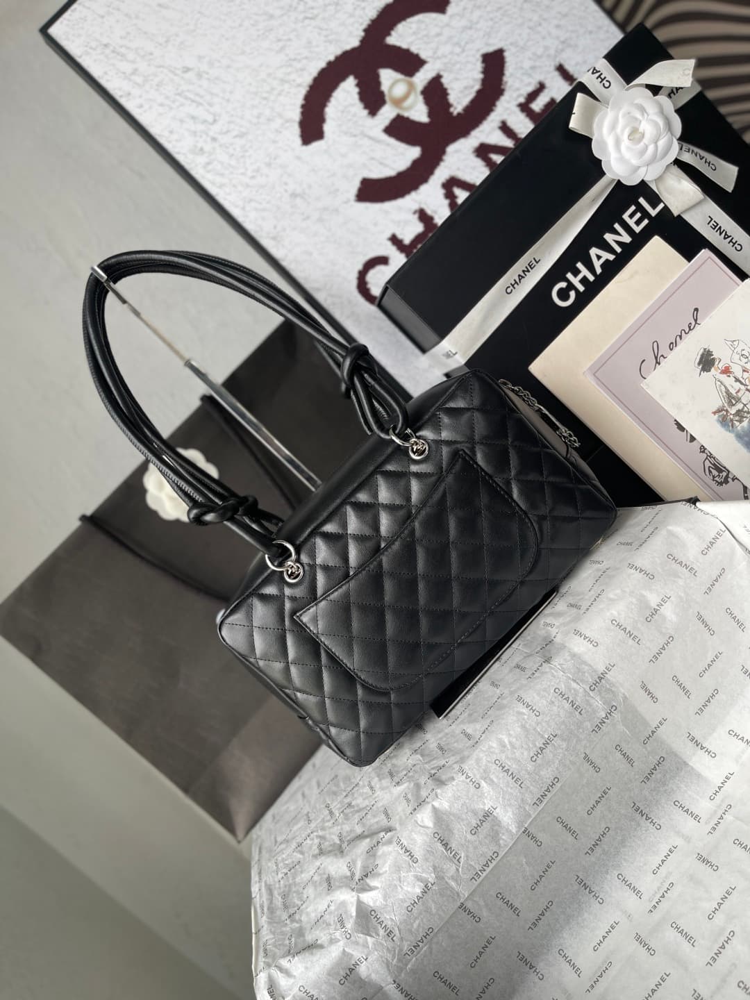 Chanel Cambon Ligne Bowler bag Calfskin & Silver-Tone Metal AS25171 Black High