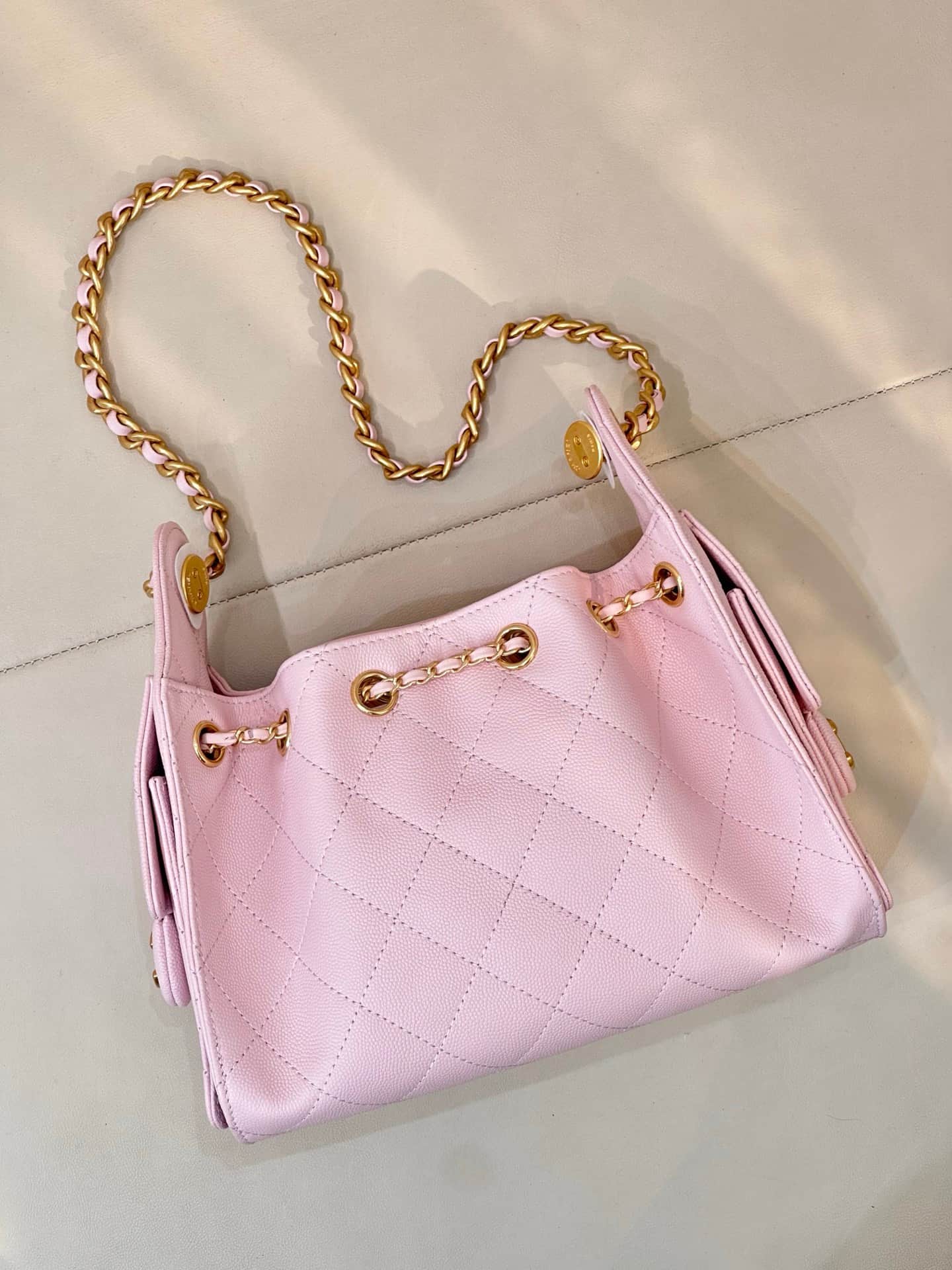 CHANEL 25 Mini Handbag AS5631 Grained Calfskin & Gold-tone Metal Light Pink TOP