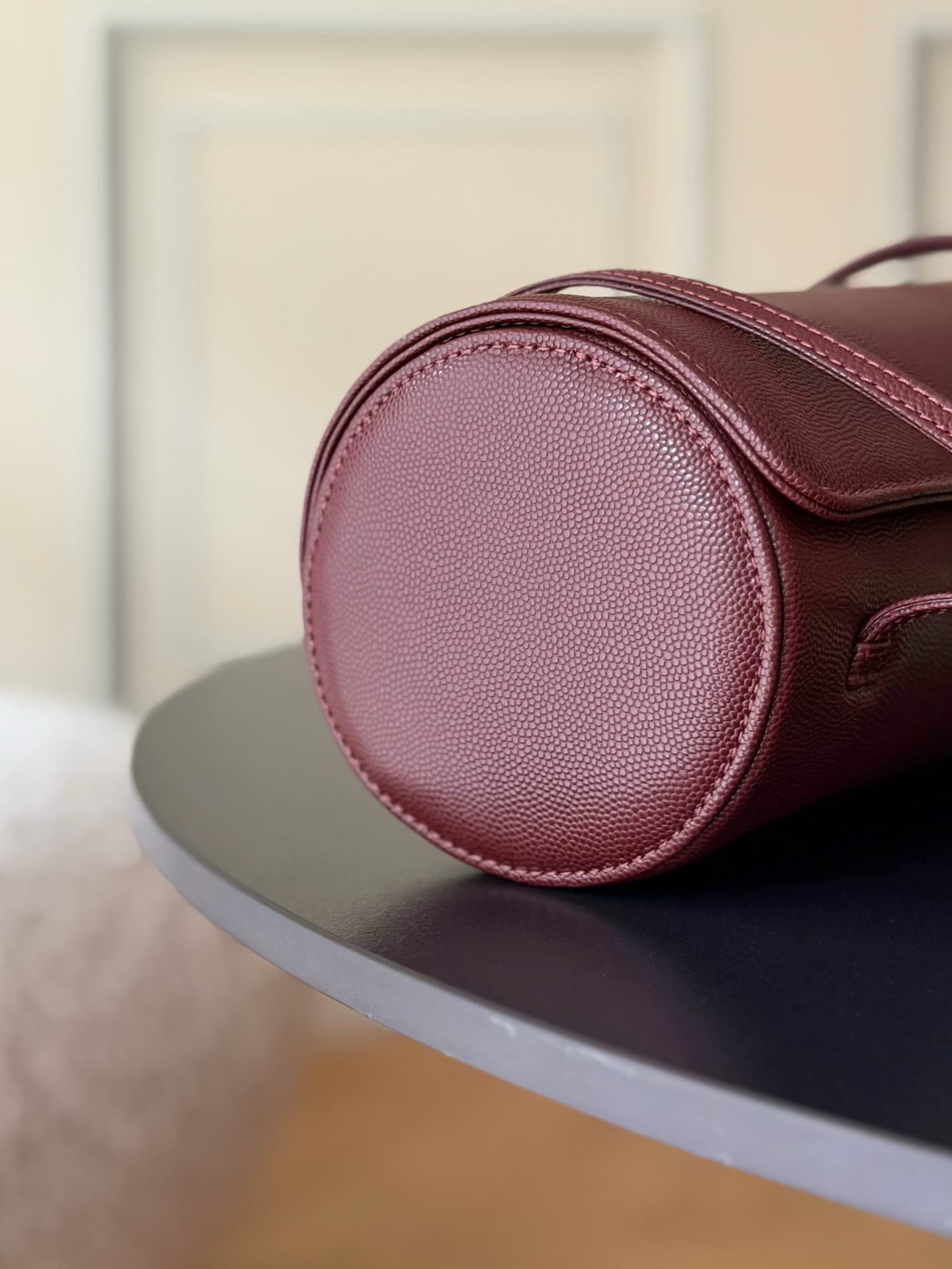 Chanel Small Bowling Bag Grained Shiny Calfskin & Gold-Tone Metal AS6143 Dark Burgundy High