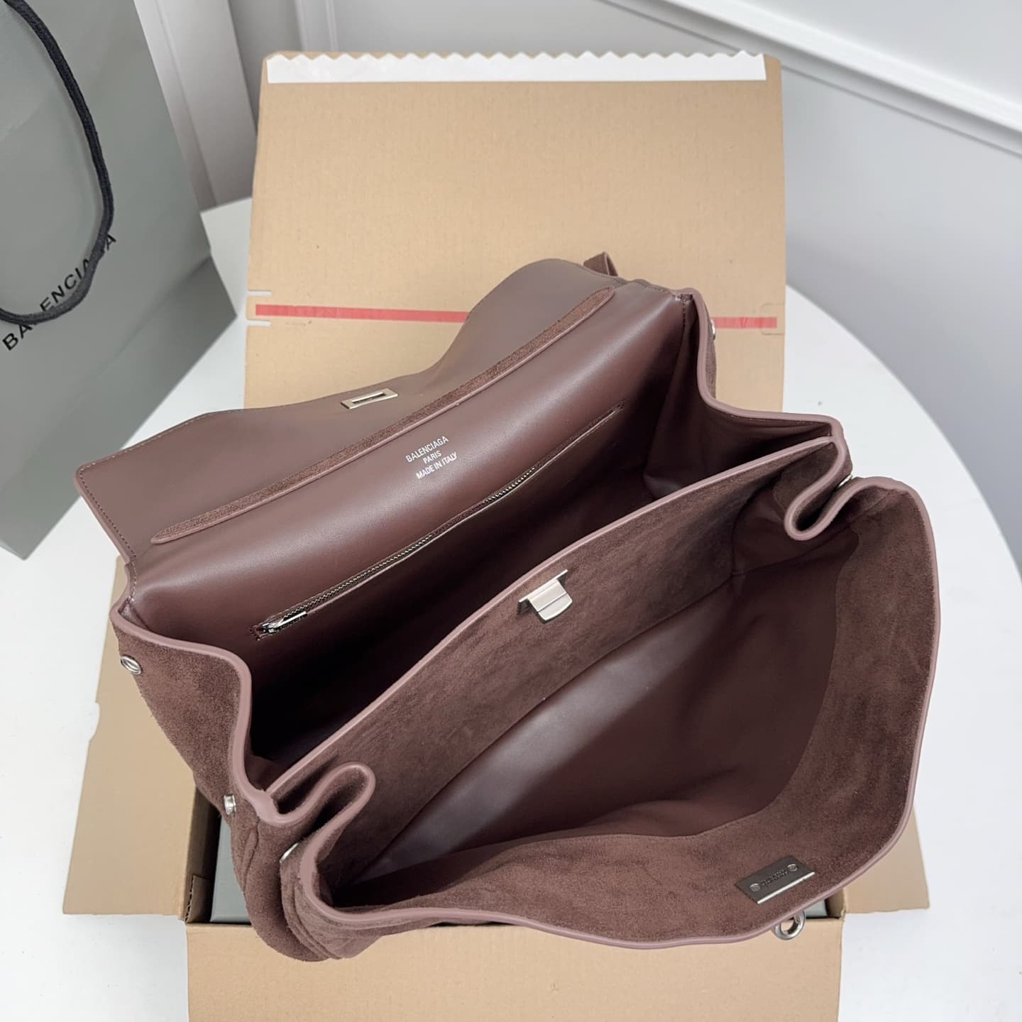 Balenciaga Rodeo Medium Bag inlight espresso Waxed Suede Calfskin With Silver-Tone Metal High