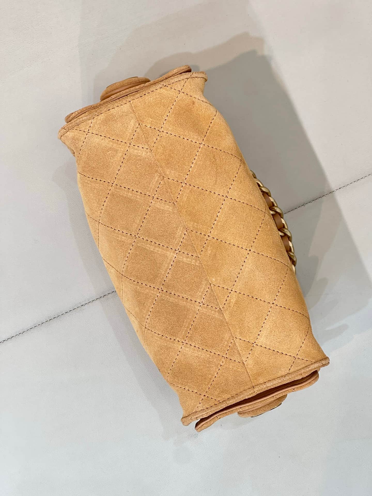 CHANEL 25 Mini Handbag AS5631 Suede &Gold-tone Metal Beige TOP