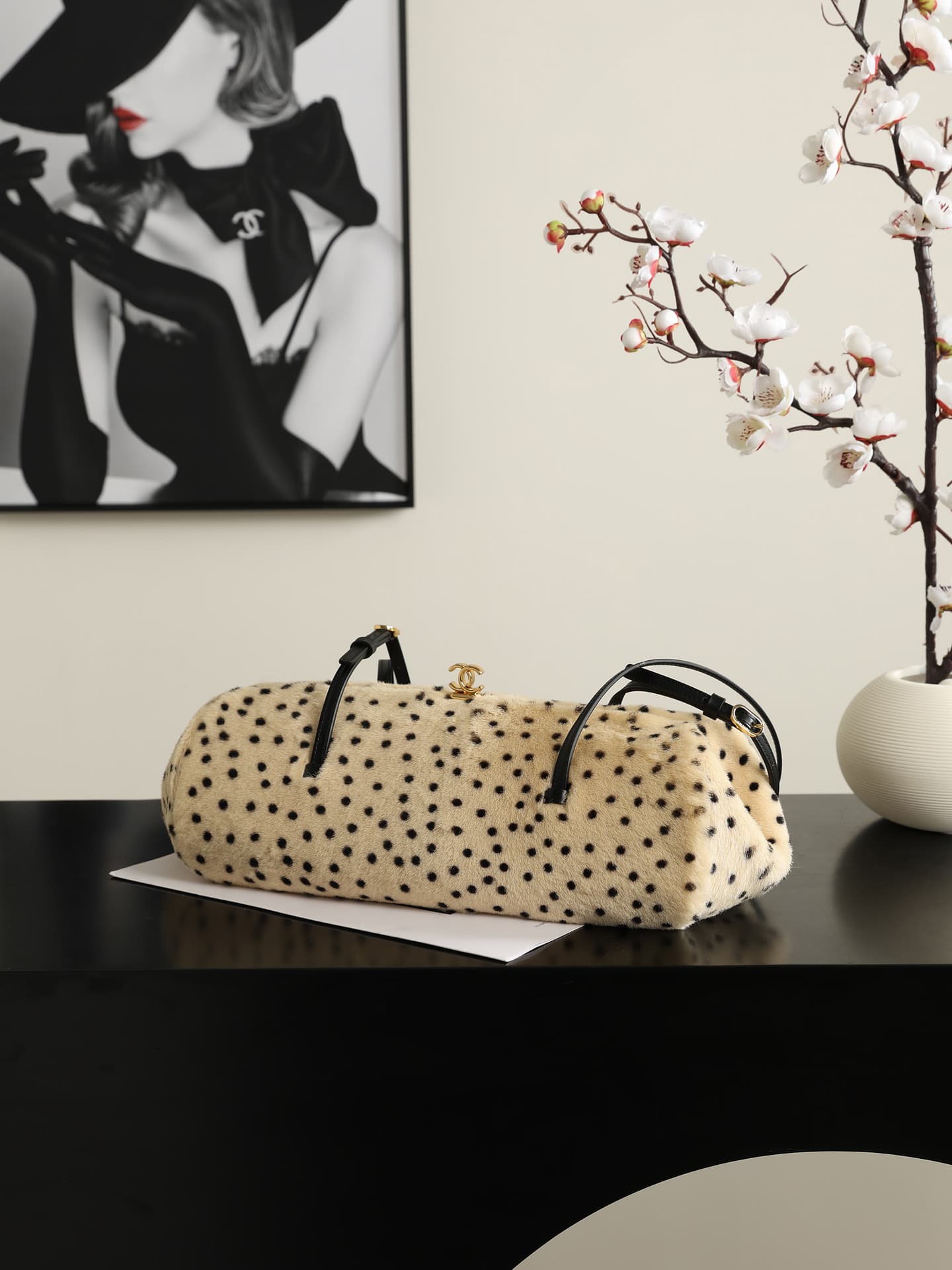 Chanel Cheetah-print Calf Hair Coco Bowling Bag & Gold-Tone Metal 6434 A