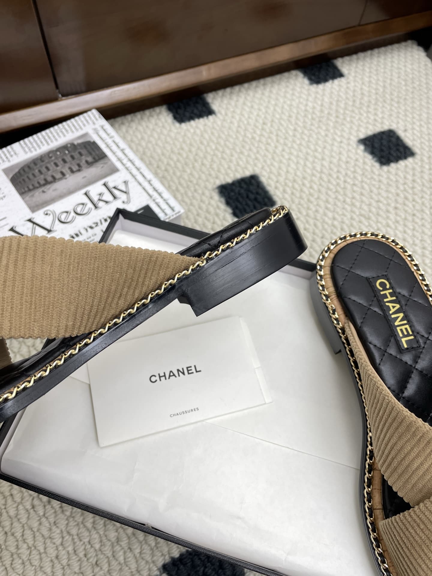 Chanel Lambskin Quilted Chain CC Sandal shoes Women
