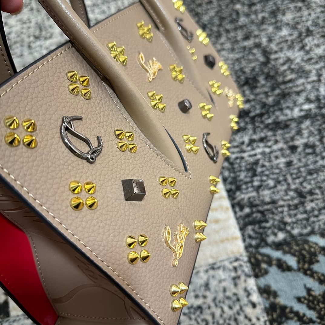 Christian Louboutin Paloma leather tote bag in beige with spikes &studs High