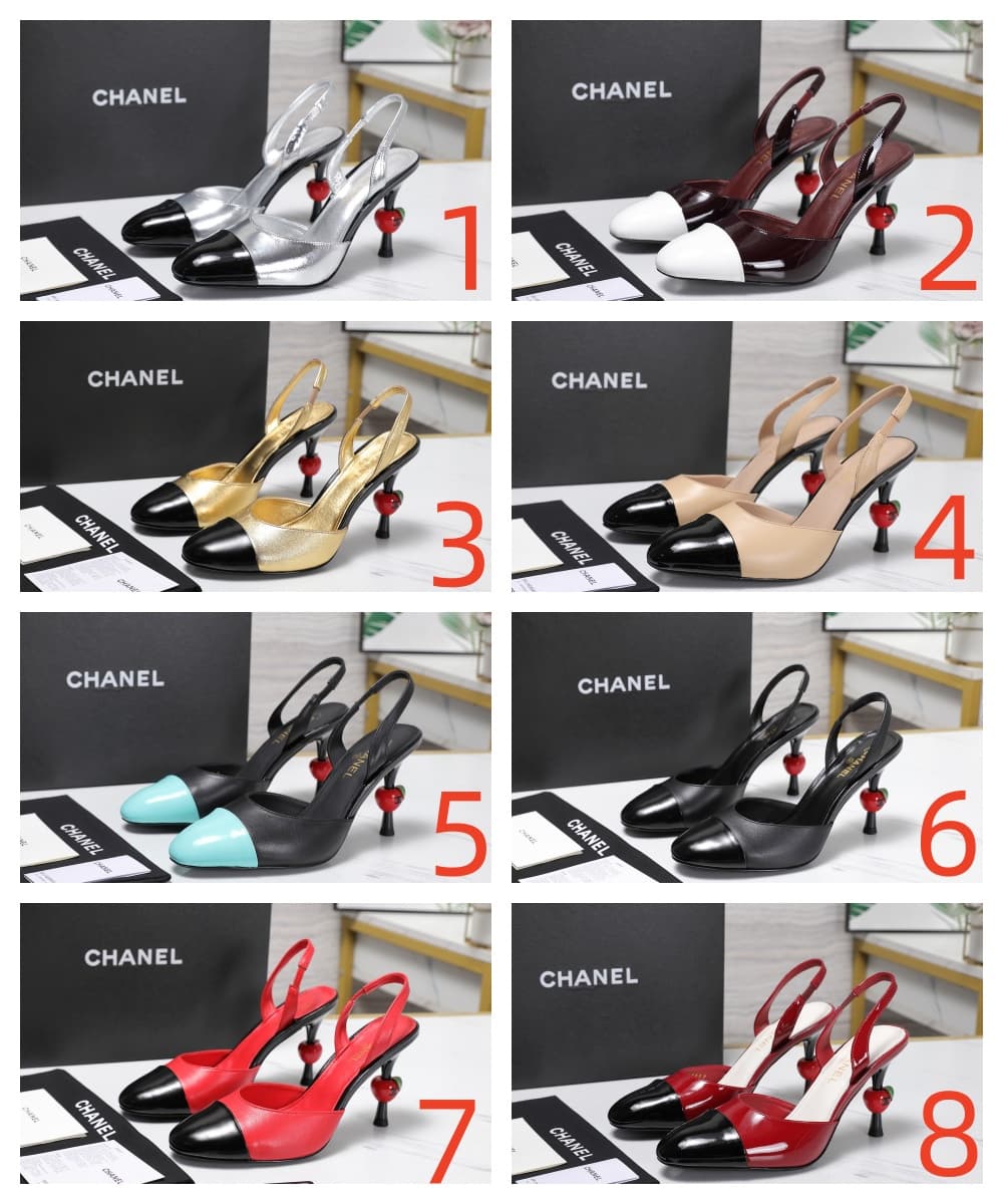Chanel Lambskin Patent Cap Toe CC Slingback Pumps
