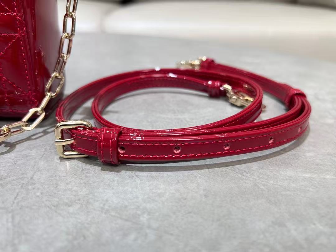 LADY D-JOY BAG MICRO Patent Cannage Calfskin Red High