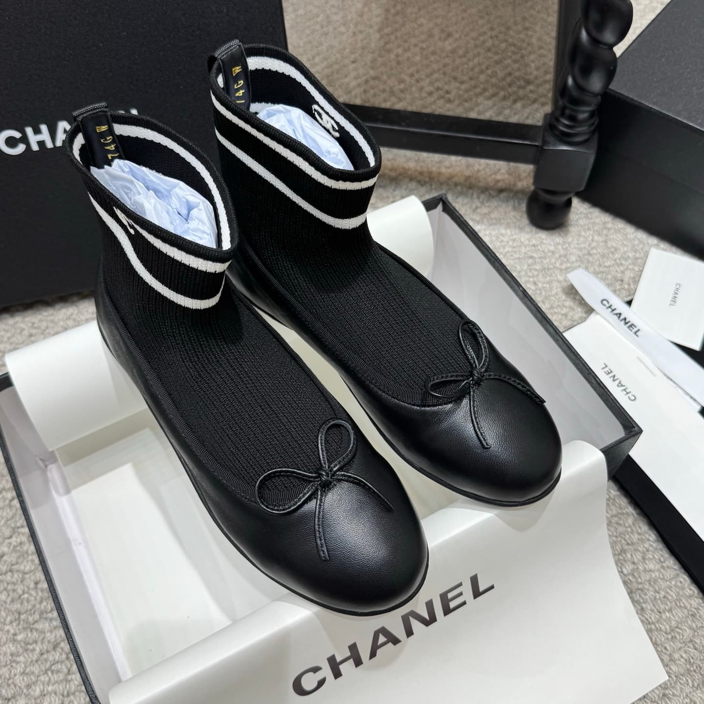 Chanel Knit Trainers Ballerina Flat Shoes Women