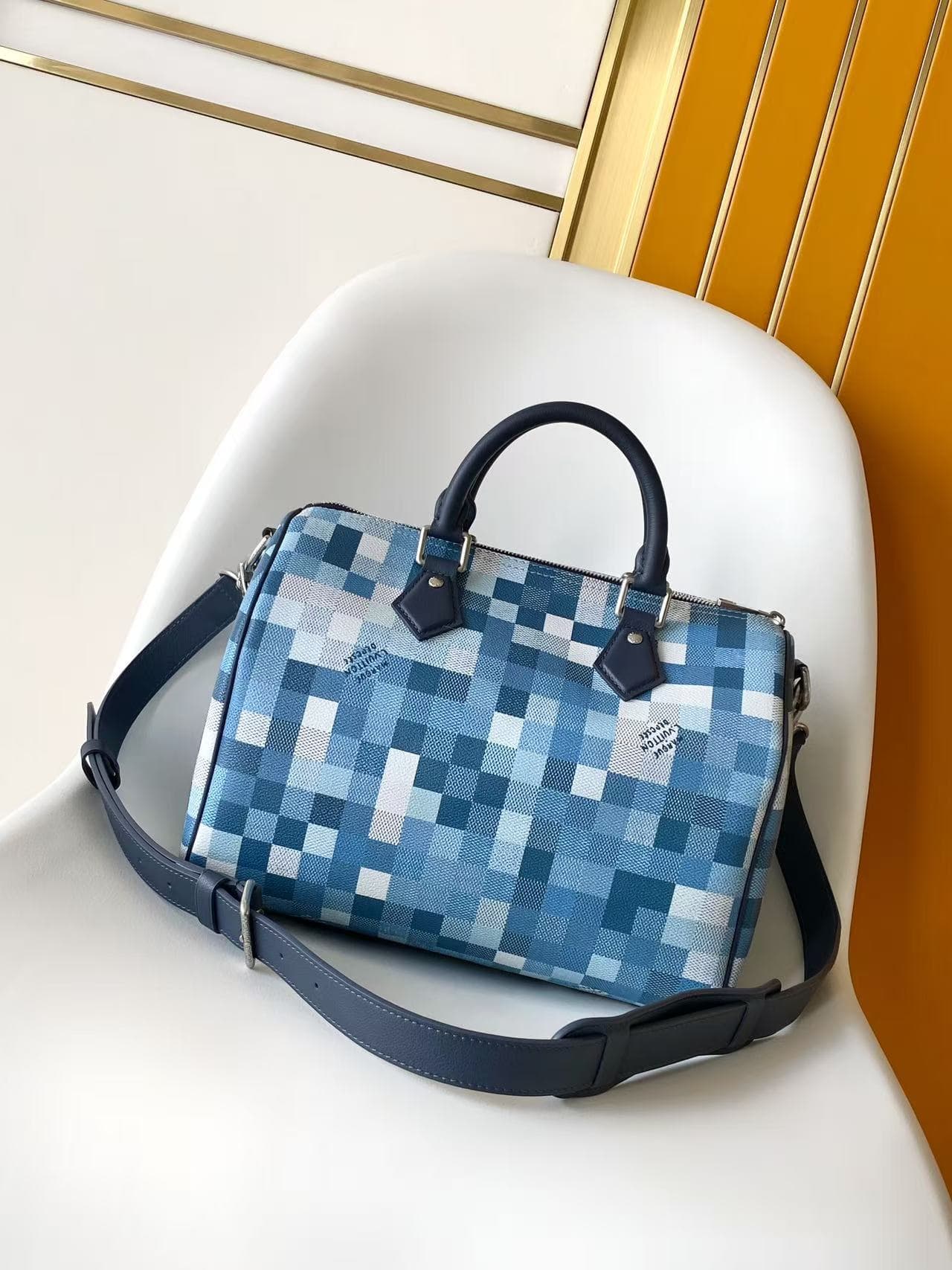 Louis Vuitton Speedy 30 Bandoulière Indigo Blue Damoflage coated canvas M28978 High