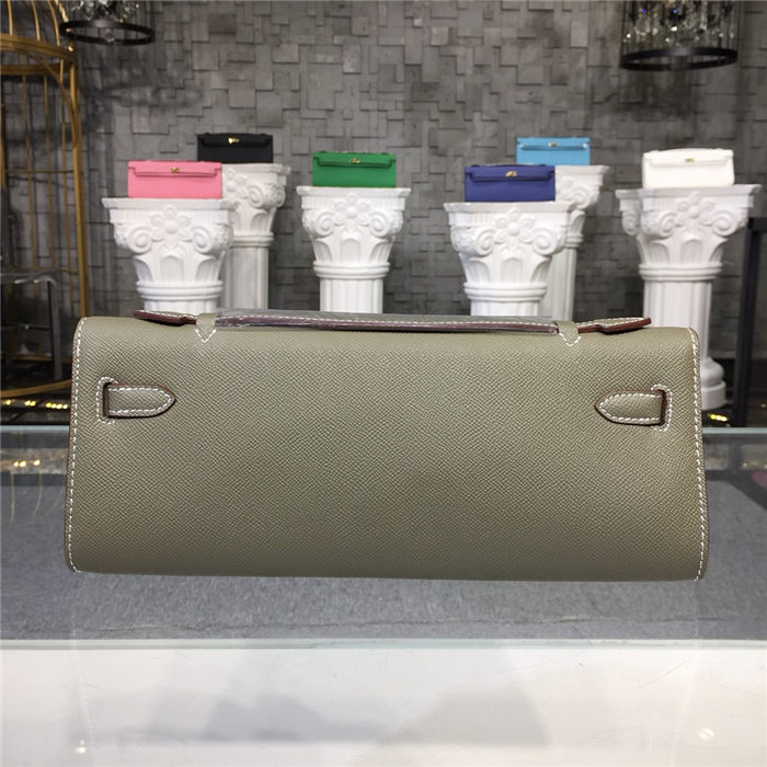Hermes Kelly Cut Clutch Epsom Silver/Gold Metal WAX High