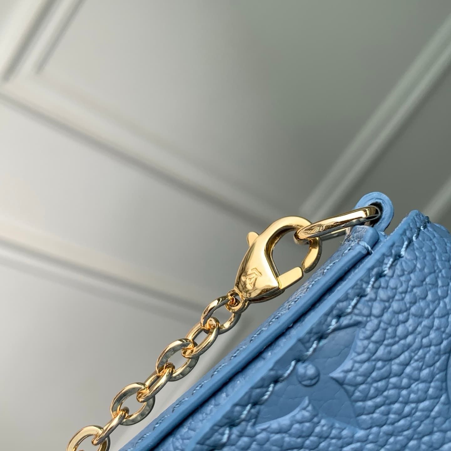 Louis Vuitton Pochette Félicie Denim Blue Embossed grained cowhide leather M28891 High