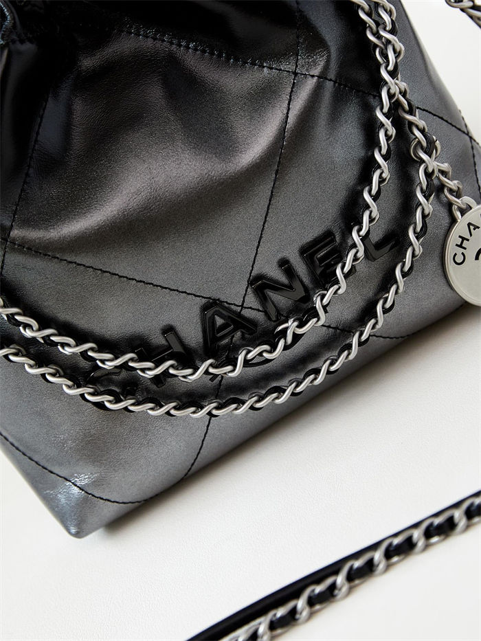 Chanel 22 MINI HANDBAG Patent Gradient Calfskin & Lacquered Metal Silver-Black AS3980 A