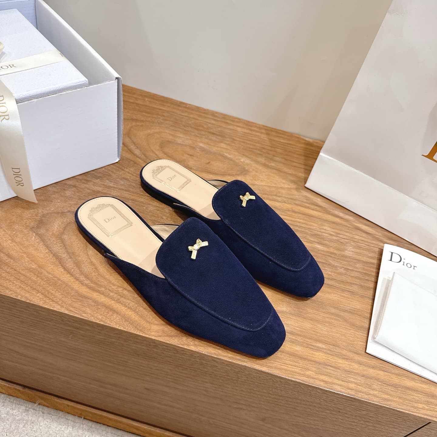 Dior Suede Goatskin Baby Bow Mules