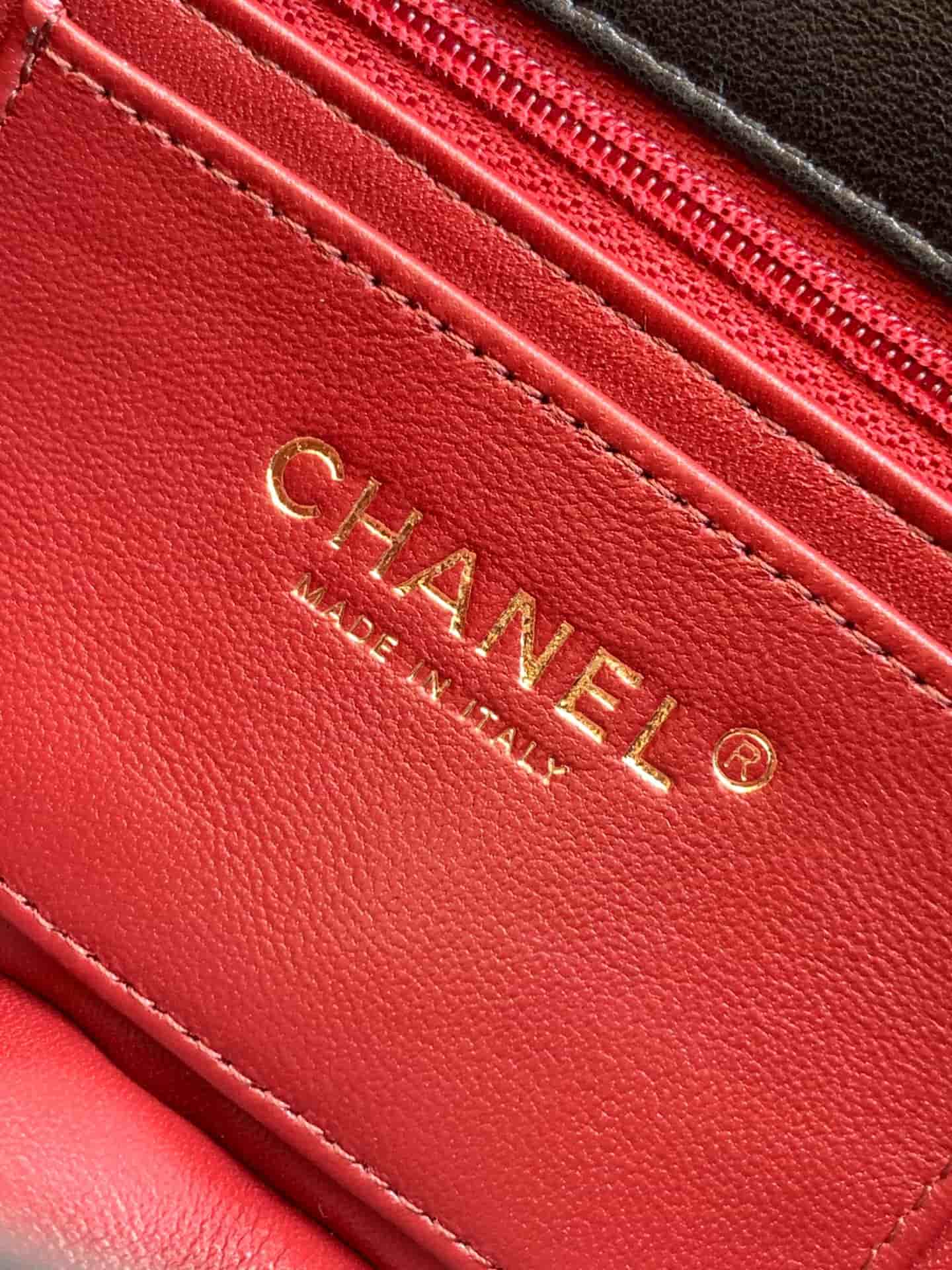 Chanel Flap Bag with Top Handle Chevron Lambskin& Gold-Tone Metal Black AS6044 A