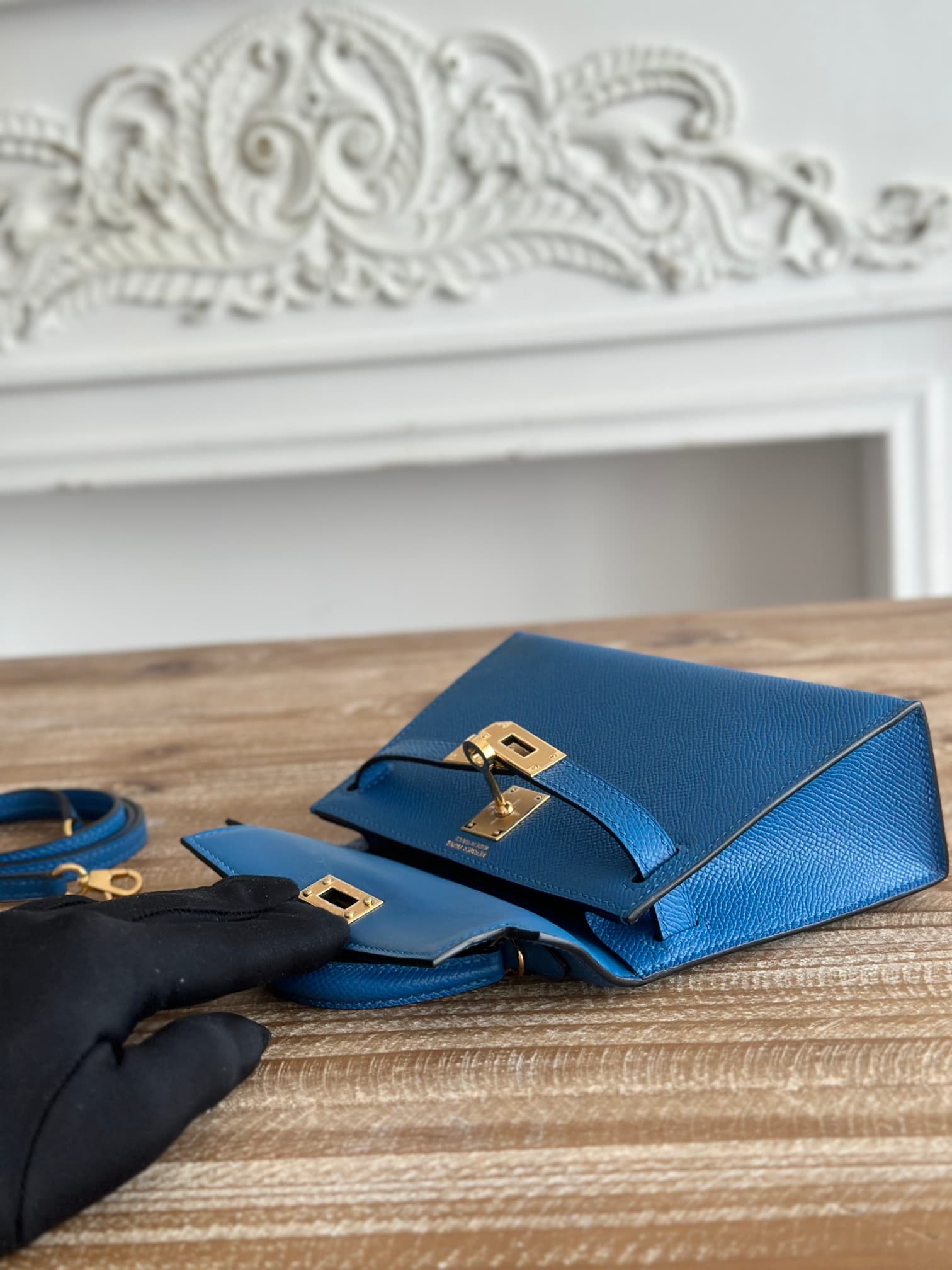 Hermes Kelly Mini II Bag Epsom Leather WAX Bleu Hydra High