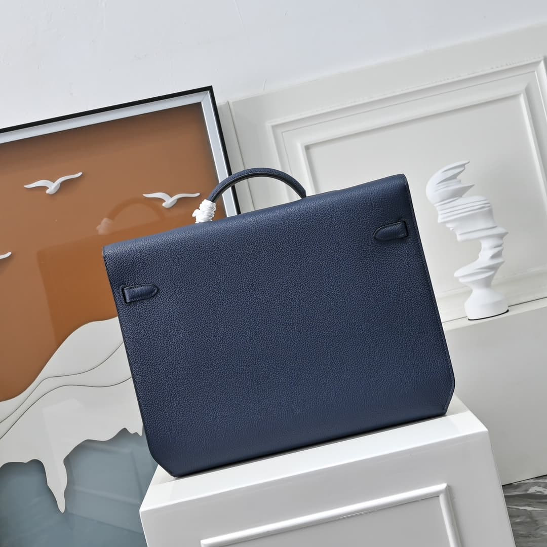 Hermes Kelly depeches Togo 36 briefcase In Navy blue Metal CalfskIn WAX High