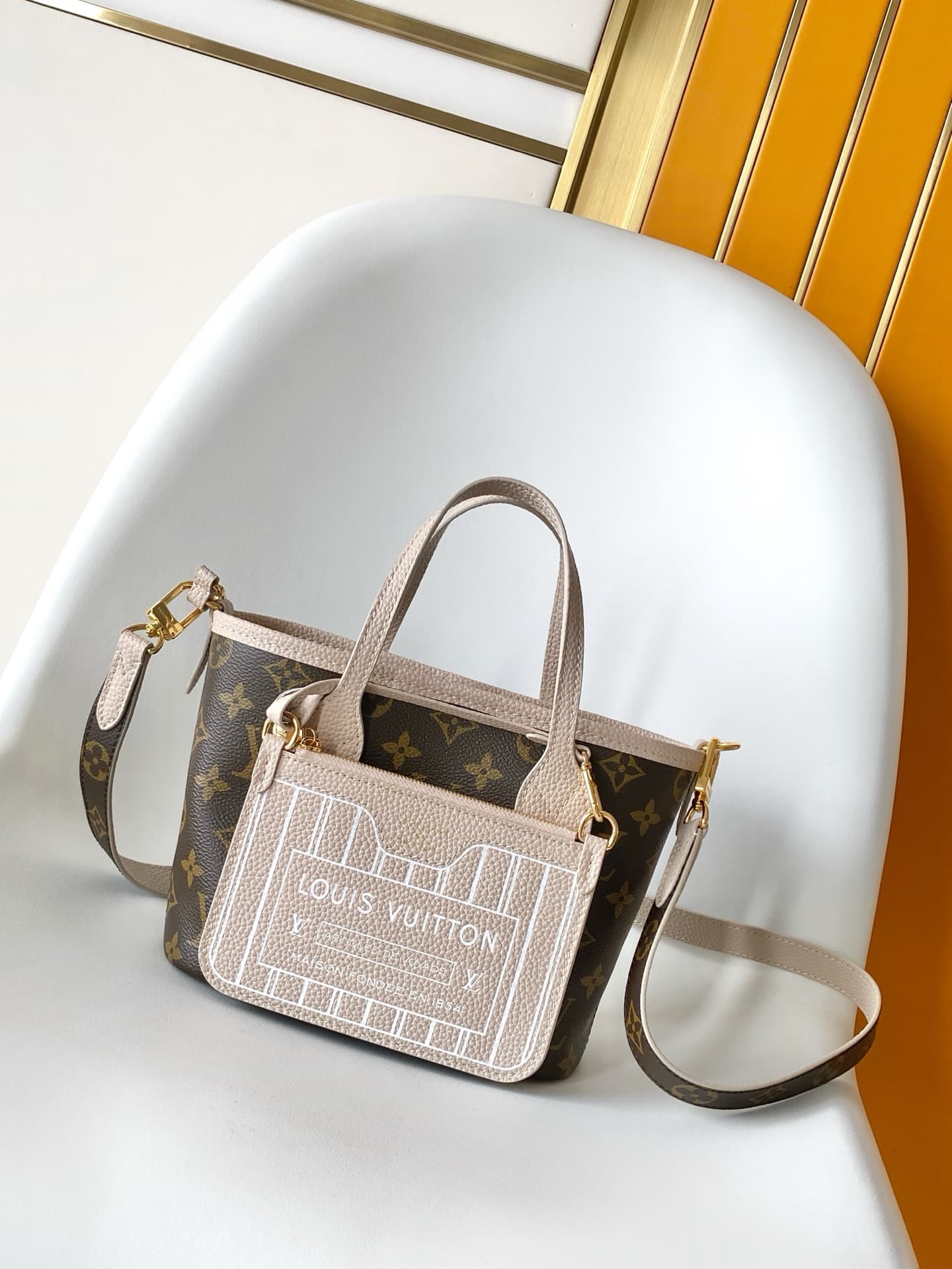 Louis Vuitton Neverfull Bandoulière Inside Out BB Monogram/Limestone Coated canvas M25657 High