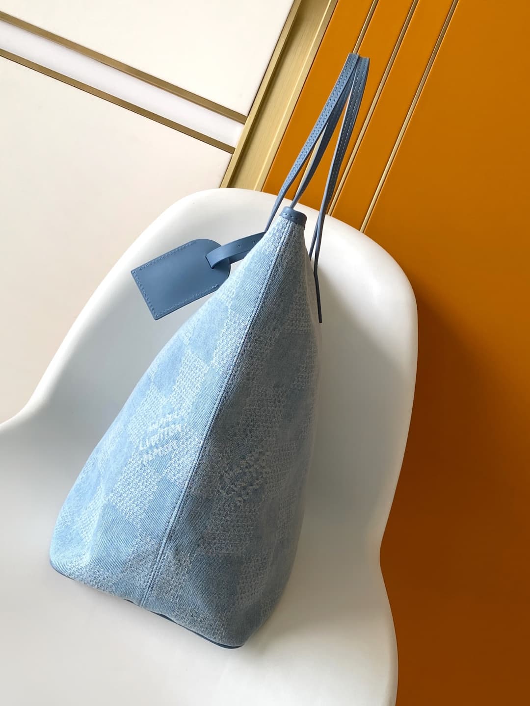 Louis Vuitton Nevereverfull Denim Blue Damier Denim 3D cotton canvas N00198 High