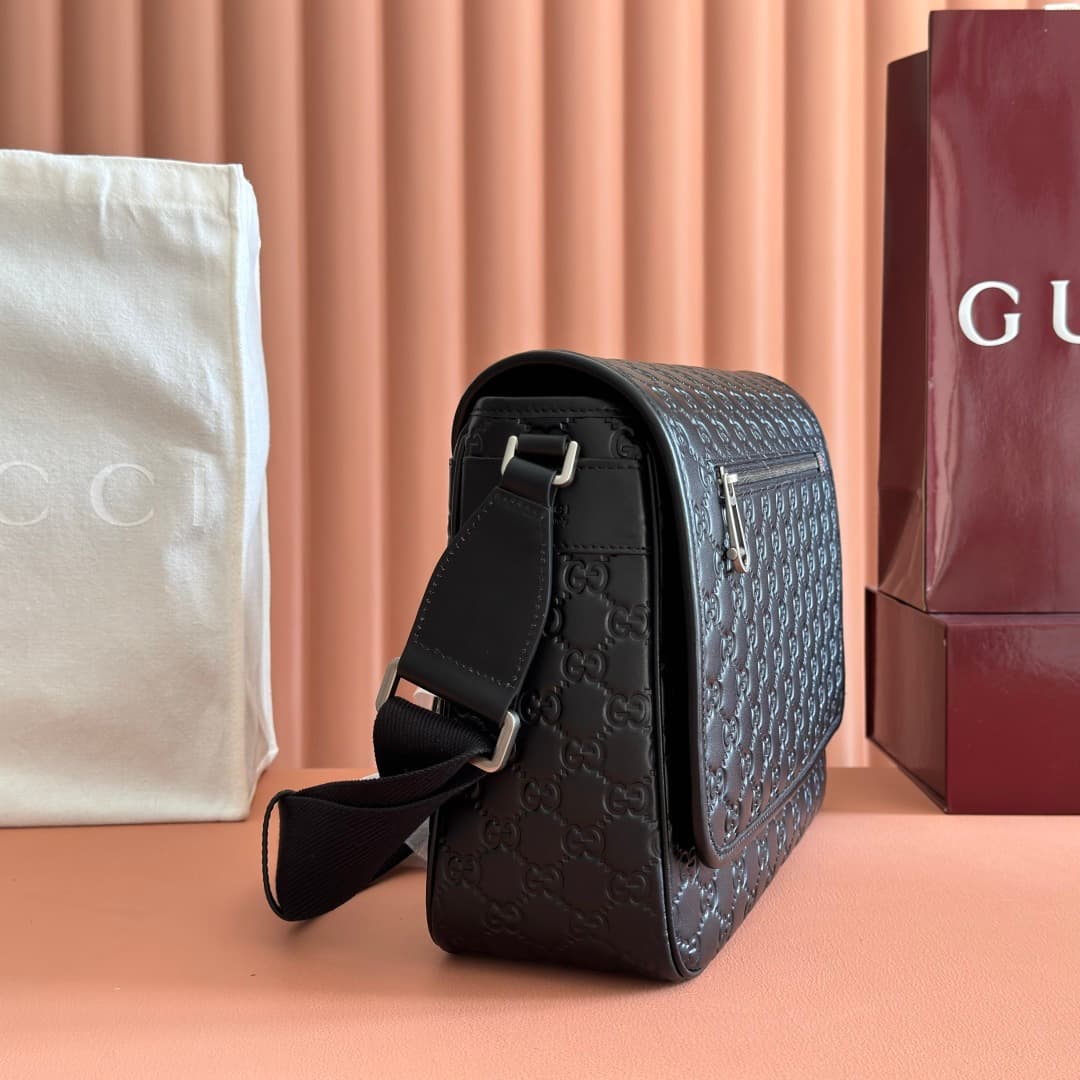 Gucci GG Emblem medium crossbody bag Black embossed GG smooth leather 850235 High