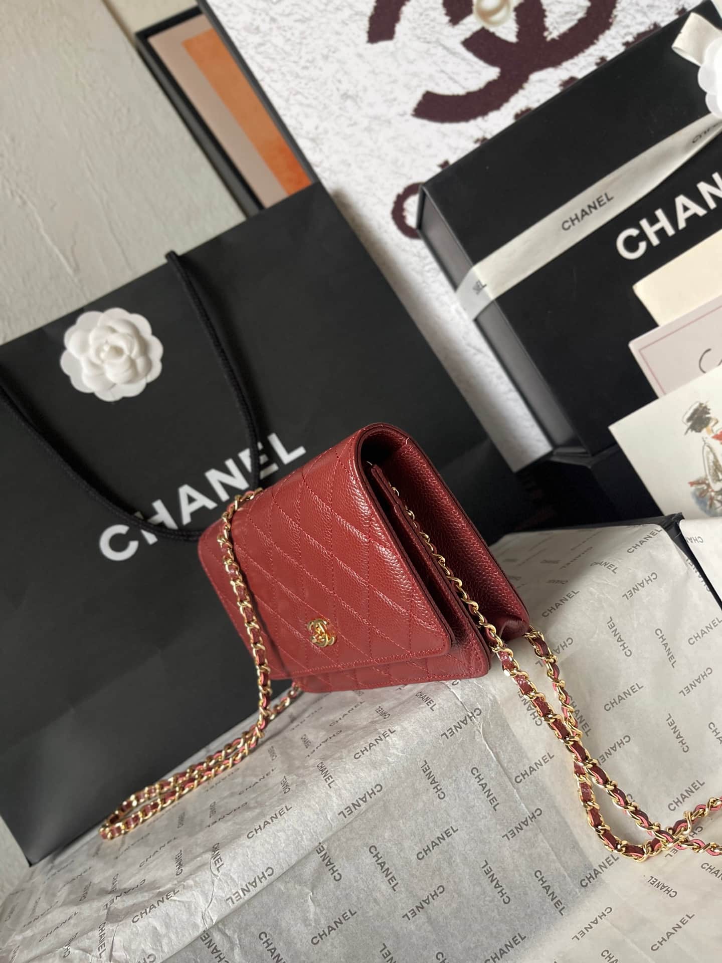 Chanel Classic Wallet on Chain Grained Shiny Calfskin & Gold-Tone Metal AP4241 Dark Brown A