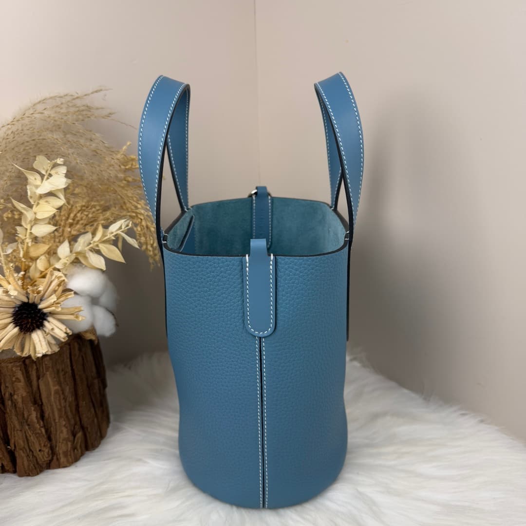 Hermès Picotin In-The-Loop 18 bag Silver/Gold Metal Bleu Jean Wax High