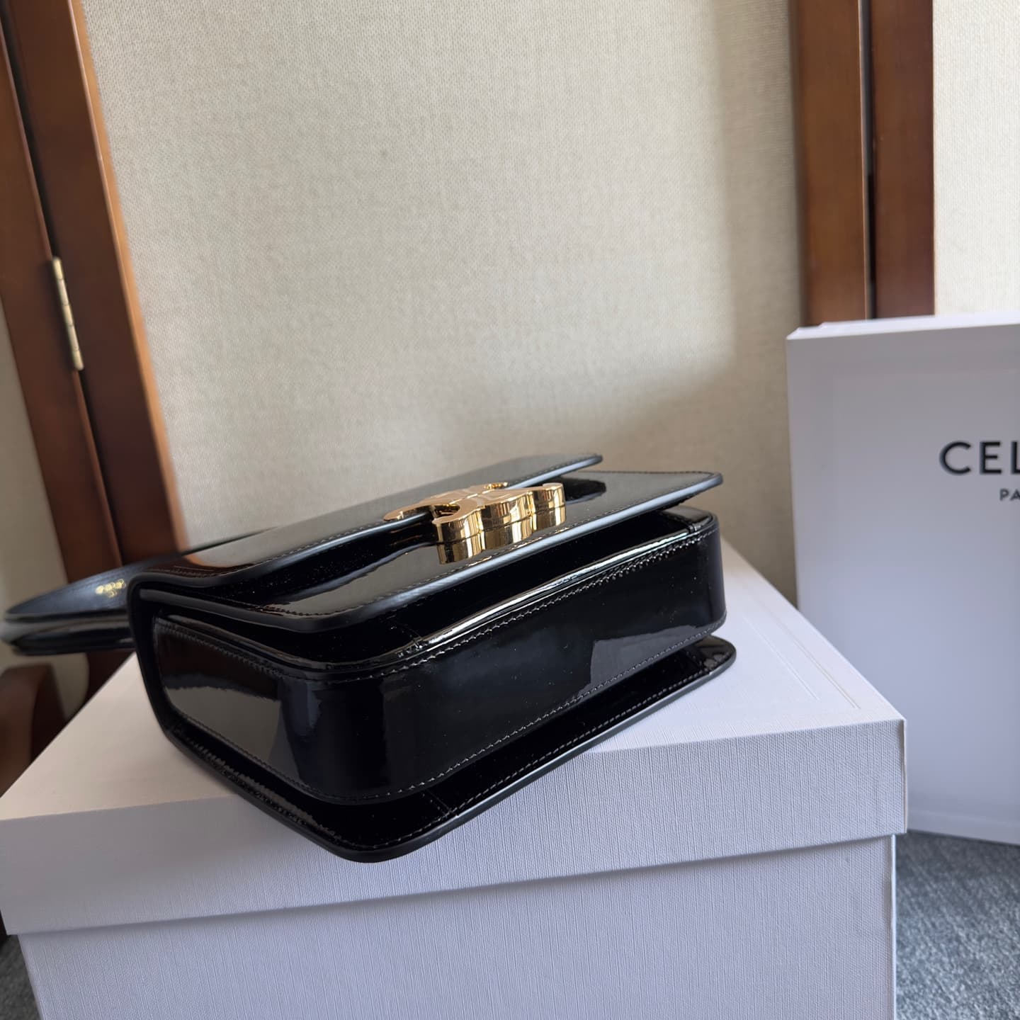 Celine Teen Garance Shoulder Bag in Black Patent Calfskin High