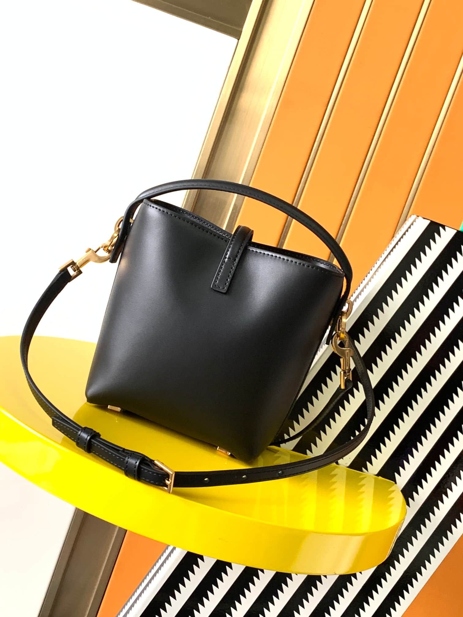 Saint Laurent Le 37 mini black leather bucket bag High