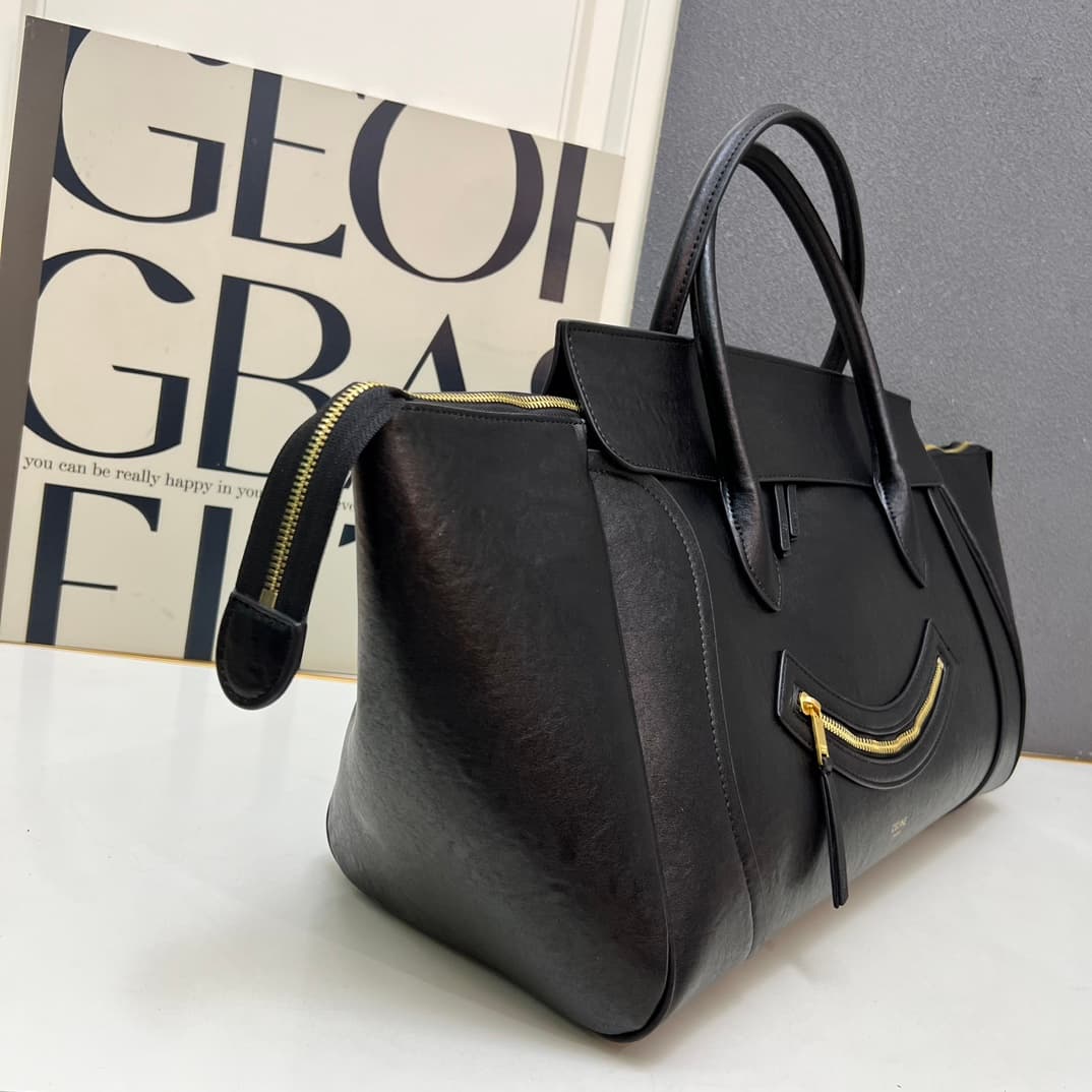 Celine BIG SMILE LUGGAGE IN Natural Supple Calfskin Black High